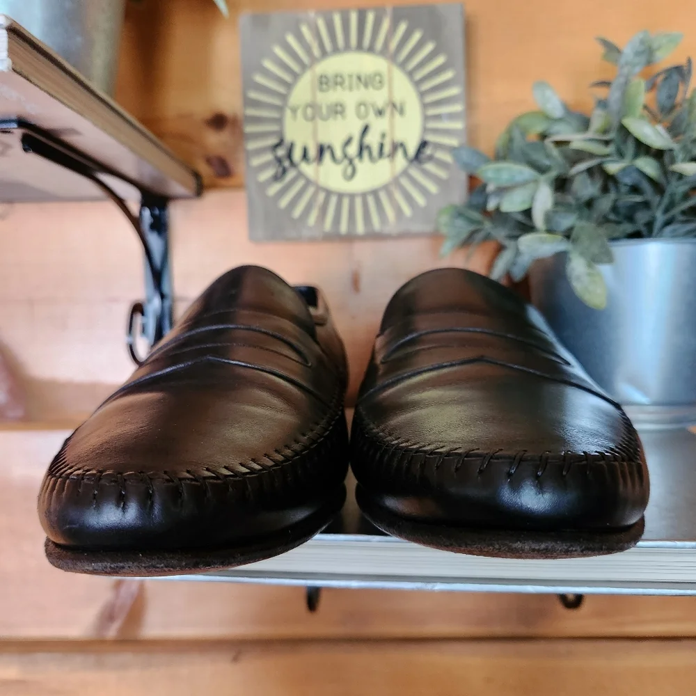 ECCO Black Leather Moc Toe Driving Penny Loafers Comfort Dress Shoes Men Sz 11 D